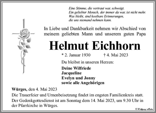 Traueranzeige von Helmut Eichhorn von Camberger Anzeiger