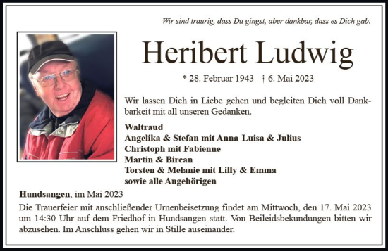 Traueranzeige von Heribert Ludwig von Nassauische Neue Presse
