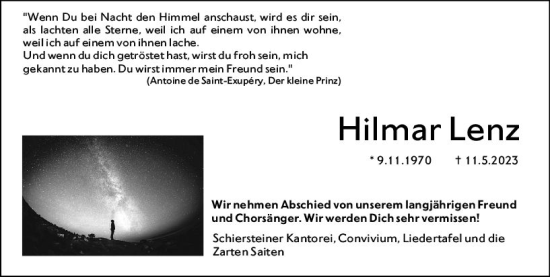 Traueranzeige von Hilmar Lenz von Wiesbadener Kurier