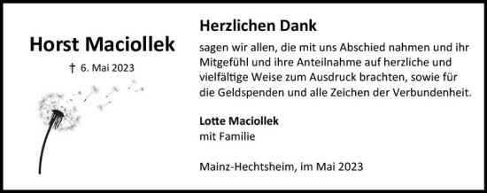Traueranzeige von Horst Maciollek von Allgemeine Zeitung Mainz