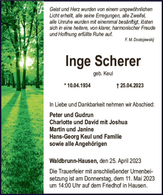 Traueranzeige von Inge Scherer von Nassauische Neue Presse