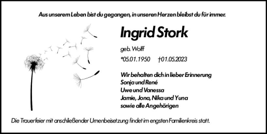 Traueranzeige von Ingrid Stork von Groß-Gerauer Echo