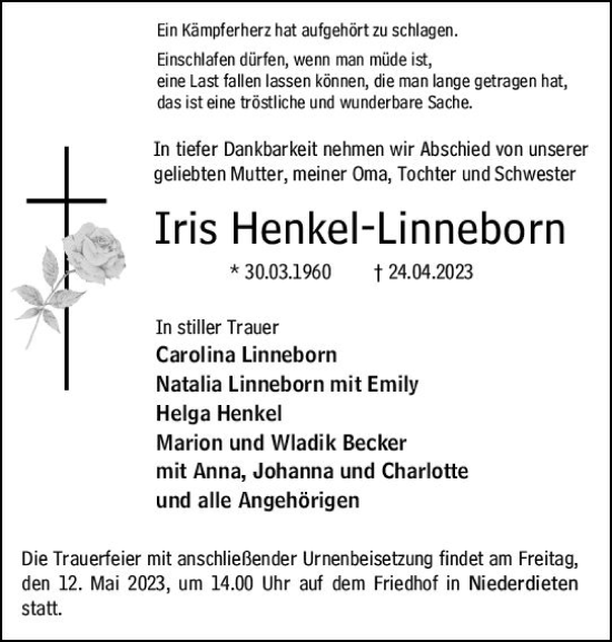 Traueranzeige von Iris Henkel-Linneborn von Hinterländer Anzeiger