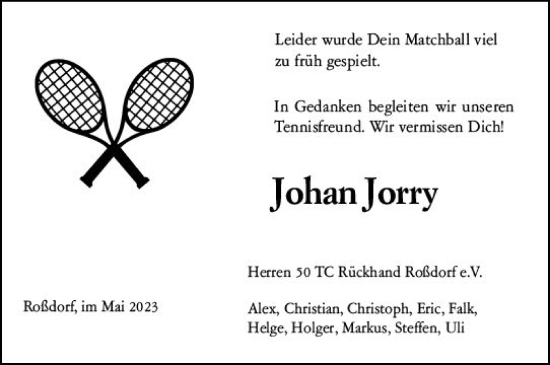 Traueranzeige von Johan Jorry von Darmstädter Echo