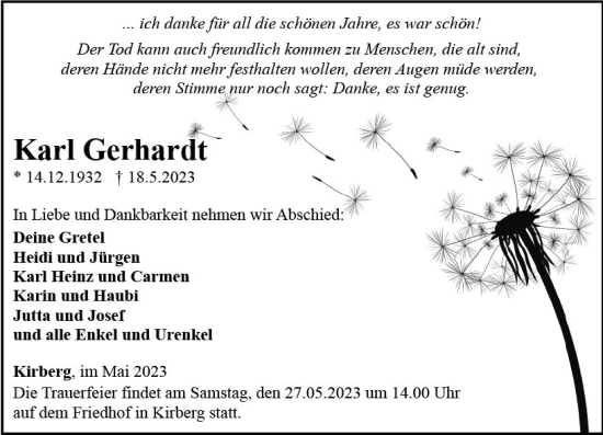 Traueranzeige von Karl Gerhardt von Nassauische Neue Presse