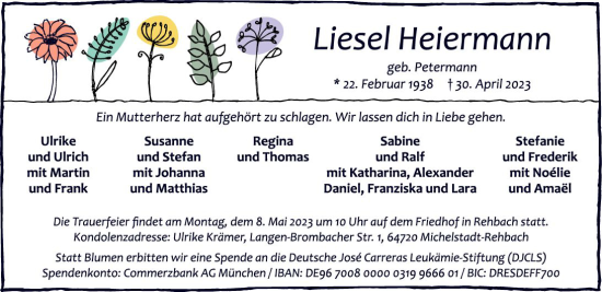 Traueranzeige von Liesel Heiermann von Odenwälder Echo