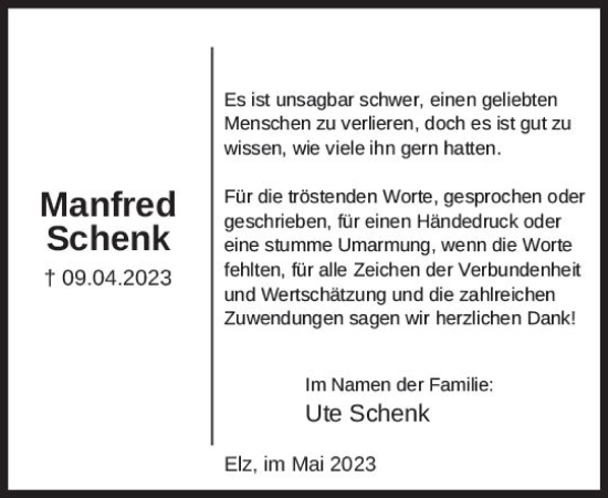 Traueranzeige von Manfred Schenk von Nassauische Neue Presse