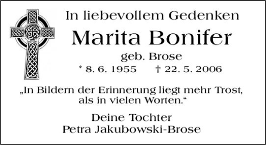 Traueranzeige von Marita Bonifer von Wormser Zeitung