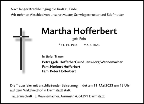 Traueranzeige von Martha Hofferbert von Darmstädter Echo