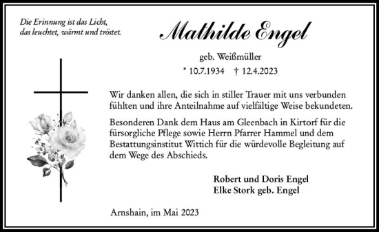 Traueranzeige von Mathilde Engel von VRM Trauer