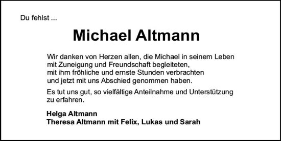 Traueranzeige von Michael Altmann von Darmstädter Echo