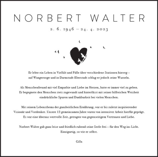 Traueranzeige von Norbert Walter von Darmstädter Echo