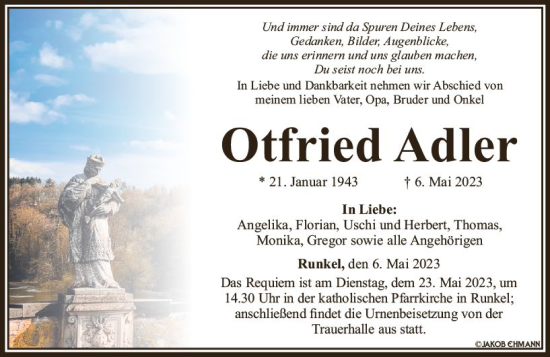 Traueranzeige von Otfried Adler von Nassauische Neue Presse