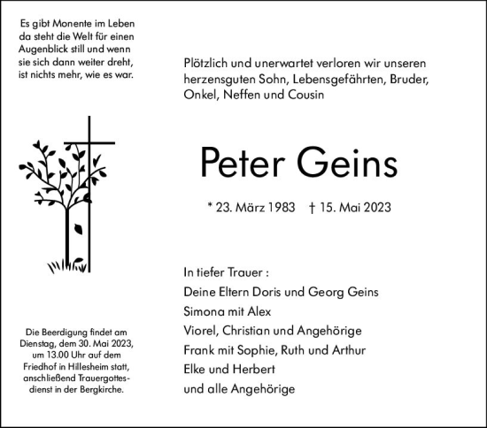 Traueranzeige von Peter Geins von Allgemeine Zeitung Mainz