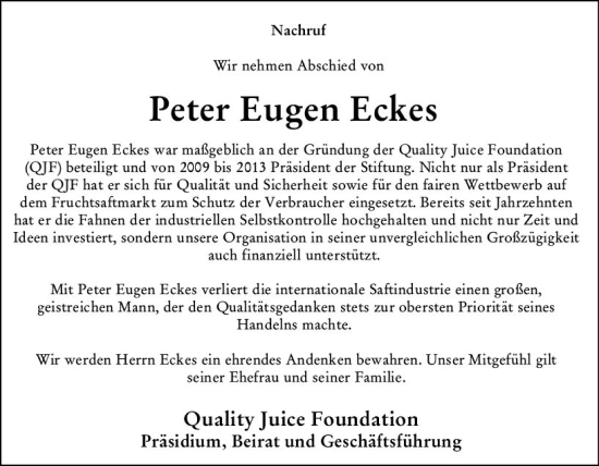 Traueranzeige von Peter Eugen Eckes von Wiesbadener Kurier