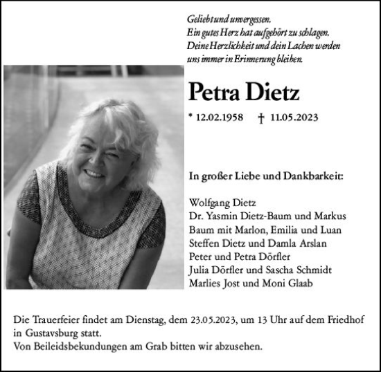 Traueranzeige von Petra Dietz von Allgemeine Zeitung Mainz