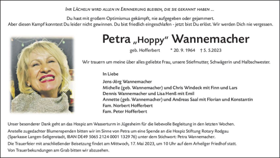 Traueranzeige von Petra Wannemacher von Darmstädter Echo