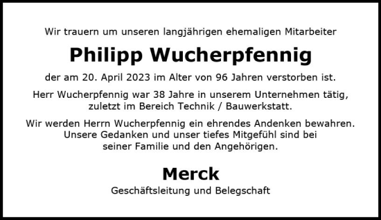 Traueranzeige von Philipp Wucherpfennig von Darmstädter Echo