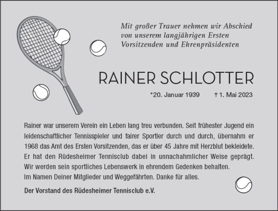 Traueranzeige von Rainer Schlotter von Wiesbadener Kurier