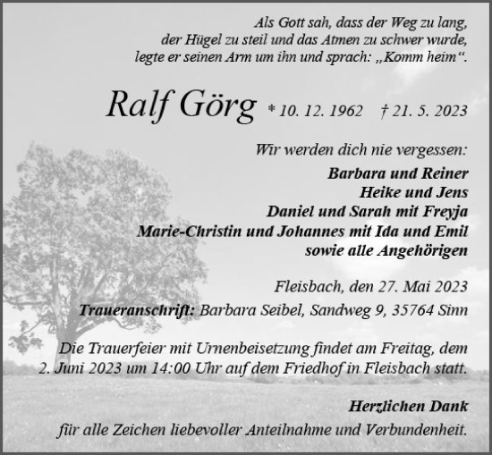 Traueranzeige von Ralf Görg von Dill Block