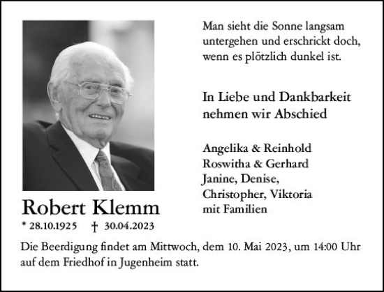 Traueranzeige von Robert Klemm von Darmstädter Echo