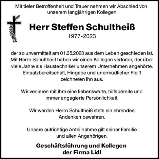 Traueranzeige von Steffen Schultheiß von Allgemeine Zeitung Alzey