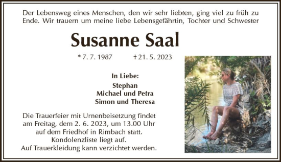 Traueranzeige von Susanne Saal von Starkenburger Echo