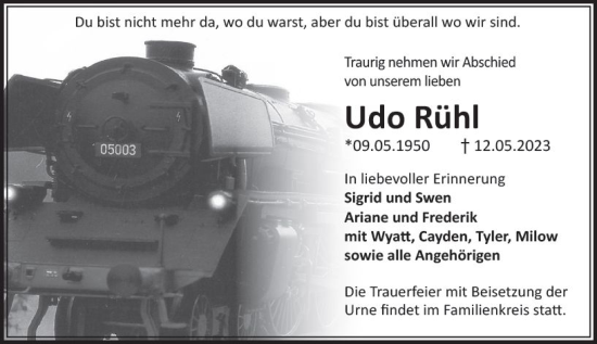 Traueranzeige von Udo Rühl von Idsteiner Land/Untertaunus