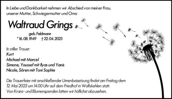 Traueranzeige von Waltraud Grings von Groß-Gerauer Echo
