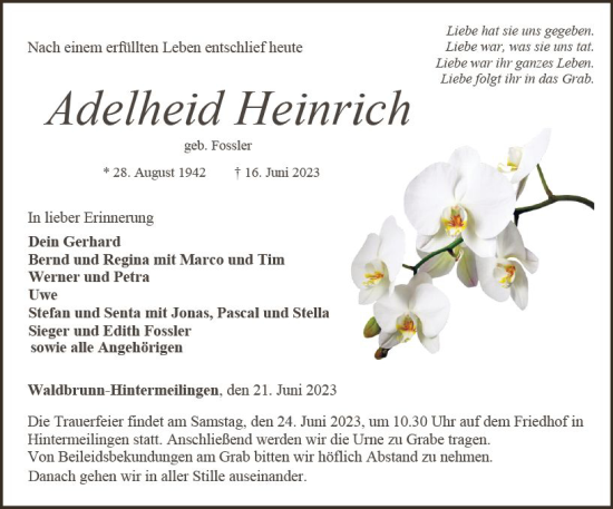 Traueranzeige von Adelheid Heinrich von Nassauische Neue Presse