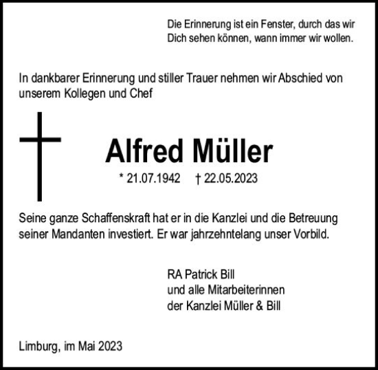 Traueranzeige von Alfred Müller von Nassauische Neue Presse