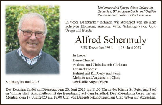 Traueranzeige von Alfred Schermuly von Nassauische Neue Presse