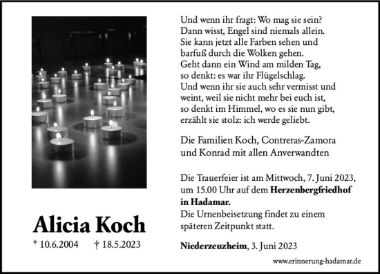 Traueranzeige von Alicia Koch von Nassauische Neue Presse
