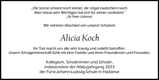 Traueranzeige von Alicia Koch von Nassauische Neue Presse