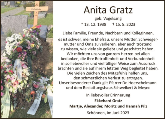 Traueranzeige von Anda Gratz von Odenwälder Echo