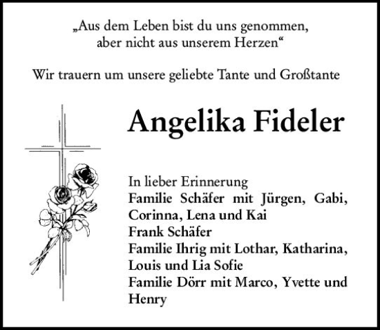 Traueranzeige von Angelika Fideler von Darmstädter Echo