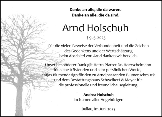 Traueranzeige von Arnd Holschuh von Odenwälder Echo