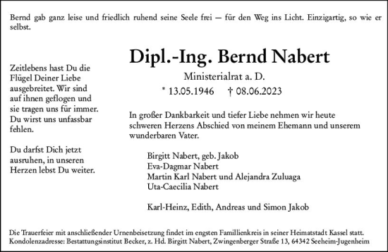 Traueranzeige von Bernd Nabert von Bergsträßer Anzeiger