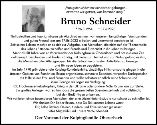 Traueranzeige von Bruno Schneider von Nassauische Neue Presse