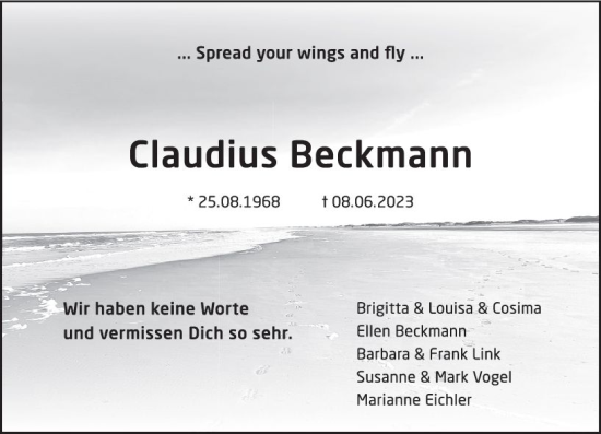 Traueranzeige von Claudius Reckmann von Wiesbadener Kurier