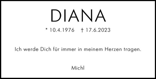 Traueranzeige von Diana  von Wiesbadener Kurier