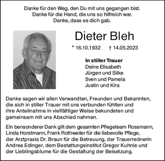Traueranzeige von Dieter Bleh von Starkenburger Echo