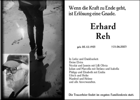 Traueranzeige von Erhard Reh von Dill Block