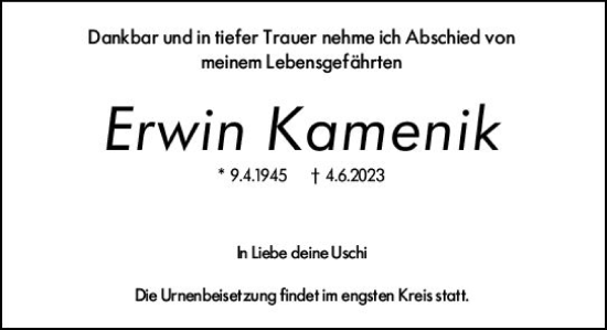Traueranzeige von Erwin Kamenik von Wiesbadener Kurier