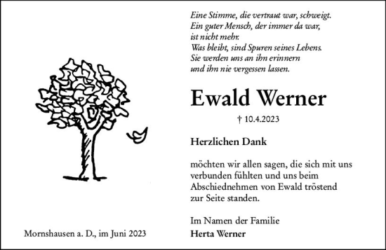 Traueranzeige von Ewald Werner von Hinterländer Anzeiger