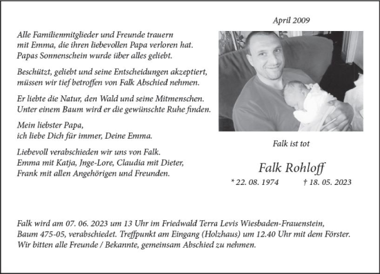 Traueranzeige von Falk Rohloff von Wiesbadener Kurier