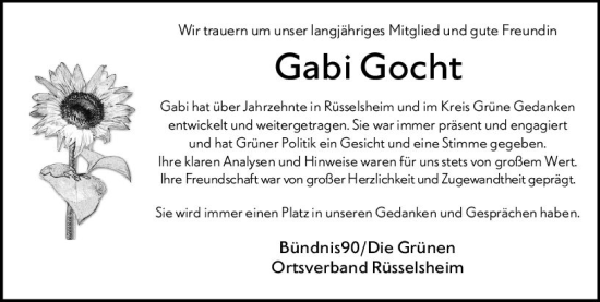 Traueranzeige von Gabi Gocht von Rüsselsheimer Echo