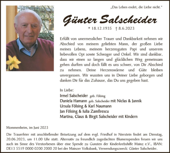 Traueranzeige von Günter Salscheider von Allgemeine Zeitung Mainz