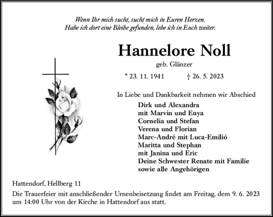 Traueranzeige von Hannelore Noll von VRM Trauer