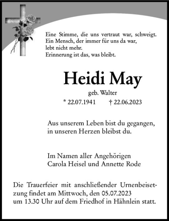 Traueranzeige von Heidi May von Darmstädter Echo